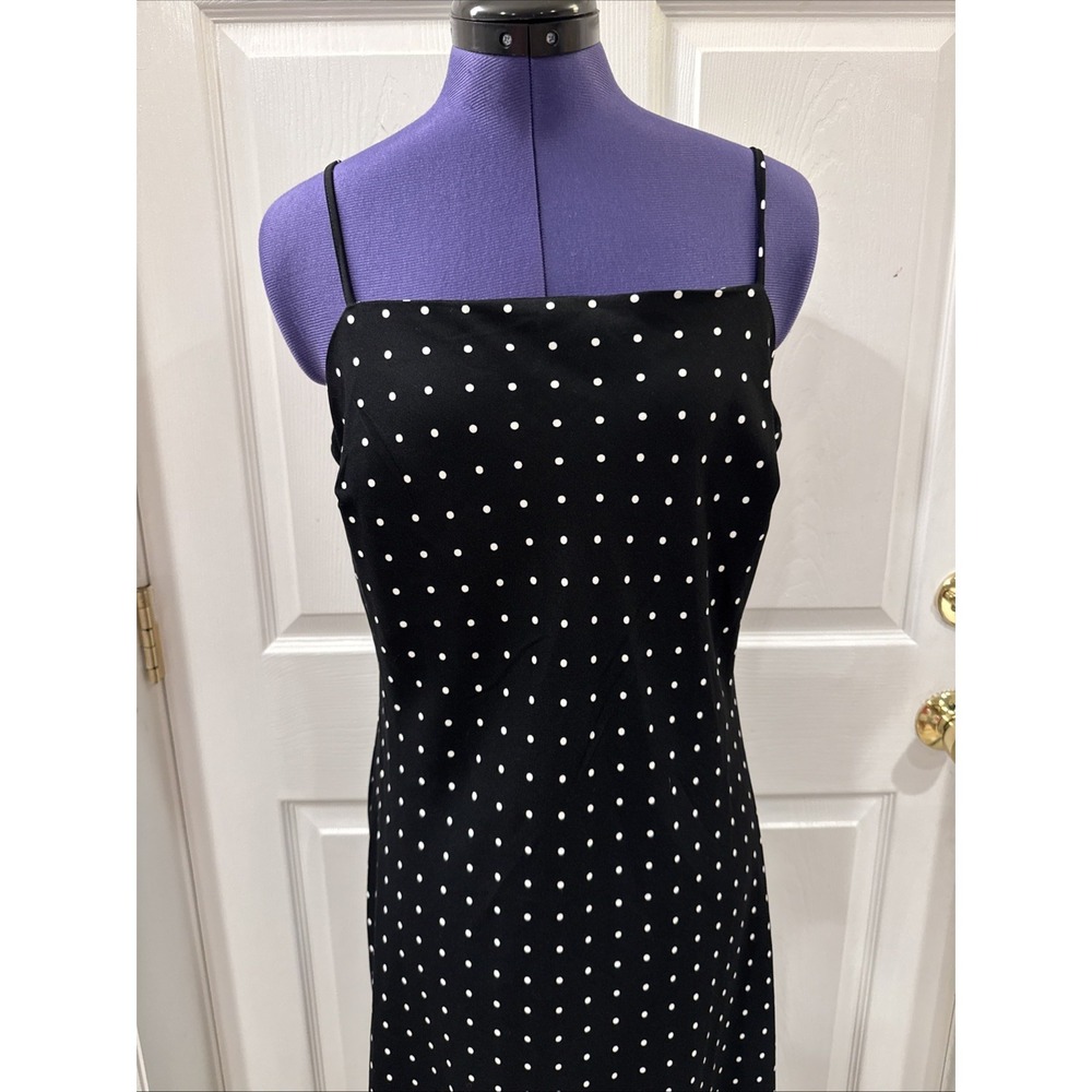 Scoop Womens Black White Polka Dot Midi Slip Dress Square Neck SW-001 Size M